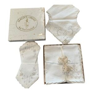 Leacock Linens Real Hand Embroidered White Napkins in Box Vintage Dozen